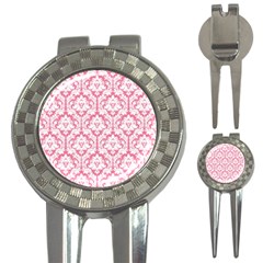 White On Soft Pink Damask Golf Pitchfork & Ball Marker by Zandiepants