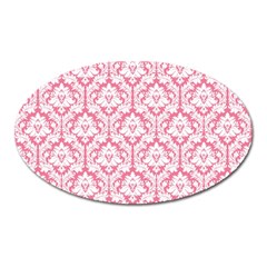 White On Soft Pink Damask Magnet (oval) by Zandiepants