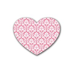 White On Soft Pink Damask Drink Coasters (heart) by Zandiepants