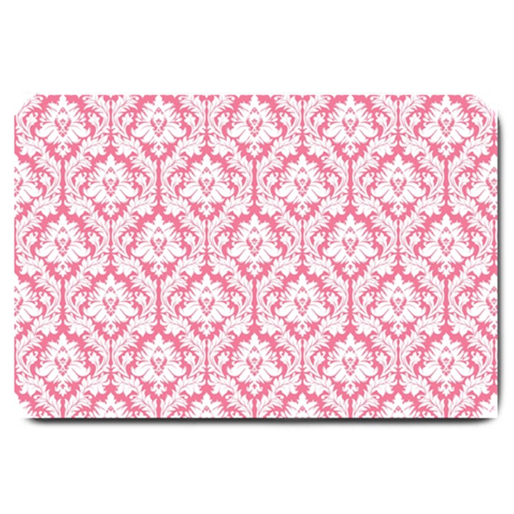 White On Soft Pink Damask Large Door Mat