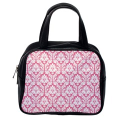 White On Soft Pink Damask Classic Handbag (one Side) by Zandiepants