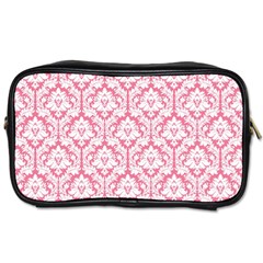 White On Soft Pink Damask Travel Toiletry Bag (one Side) by Zandiepants