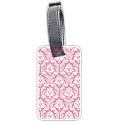 White On Soft Pink Damask Luggage Tag (two Sides) by Zandiepants
