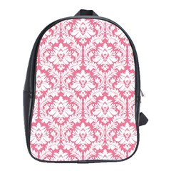 White On Soft Pink Damask School Bag (xl) by Zandiepants