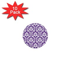 White On Purple Damask 1  Mini Button (10 Pack) by Zandiepants
