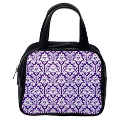 White On Purple Damask Classic Handbag (one Side) by Zandiepants