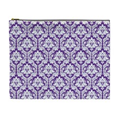 White On Purple Damask Cosmetic Bag (xl)