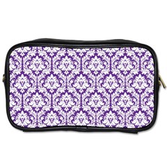 White On Purple Damask Travel Toiletry Bag (one Side) by Zandiepants