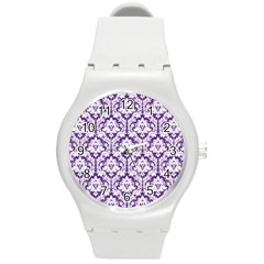 White On Purple Damask Plastic Sport Watch (medium) by Zandiepants