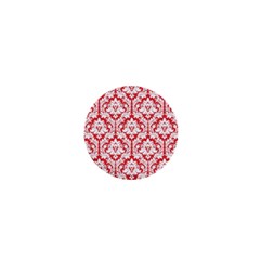 White On Red Damask 1  Mini Button Magnet by Zandiepants