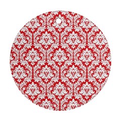 White On Red Damask Round Ornament by Zandiepants