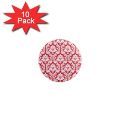 White On Red Damask 1  Mini Button Magnet (10 Pack) by Zandiepants