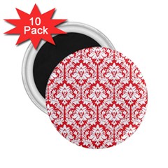 White On Red Damask 2 25  Button Magnet (10 Pack) by Zandiepants