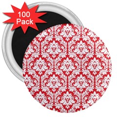 White On Red Damask 3  Button Magnet (100 Pack) by Zandiepants