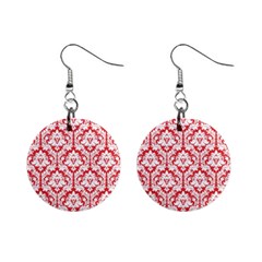 Poppy Red Damask Pattern 1  Button Earrings by Zandiepants