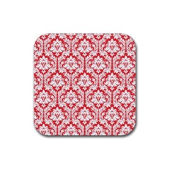 White On Red Damask Drink Coaster (square) by Zandiepants