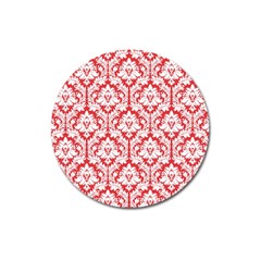 White On Red Damask Magnet 3  (round) by Zandiepants