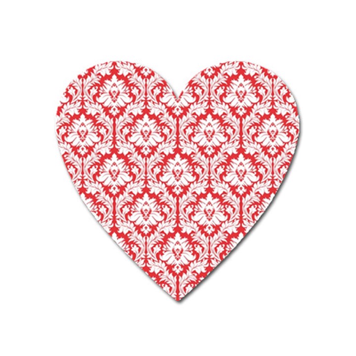 White On Red Damask Magnet (Heart)