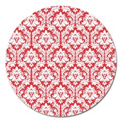 White On Red Damask Magnet 5  (round) by Zandiepants