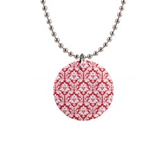 Poppy Red Damask Pattern 1  Button Necklace by Zandiepants