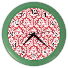 White On Red Damask Wall Clock (color) by Zandiepants