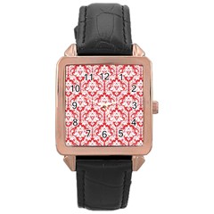 White On Red Damask Rose Gold Leather Watch  by Zandiepants