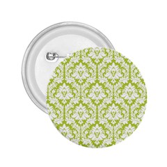 White On Spring Green Damask 2.25  Button