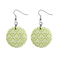 Spring Green Damask Pattern 1  Button Earrings