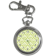 White On Spring Green Damask Key Chain Watch