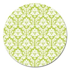 White On Spring Green Damask Magnet 5  (Round)