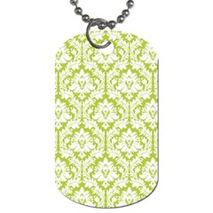 White On Spring Green Damask Dog Tag (Two-sided) 