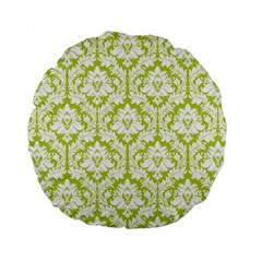 Spring Green Damask Pattern Standard 15  Premium Round Cushion  by Zandiepants