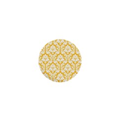White On Sunny Yellow Damask 1  Mini Button Magnet by Zandiepants