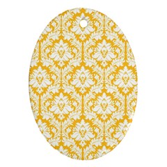 White On Sunny Yellow Damask Oval Ornament by Zandiepants