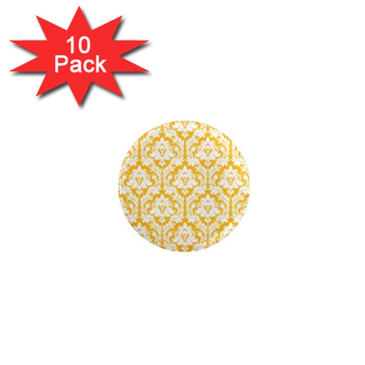 White On Sunny Yellow Damask 1  Mini Button Magnet (10 pack)