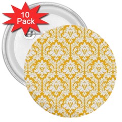 White On Sunny Yellow Damask 3  Button (10 Pack) by Zandiepants