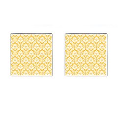 White On Sunny Yellow Damask Cufflinks (square) by Zandiepants