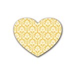 White On Sunny Yellow Damask Drink Coasters (Heart) Front