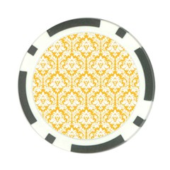 White On Sunny Yellow Damask Poker Chip by Zandiepants