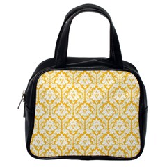 White On Sunny Yellow Damask Classic Handbag (one Side) by Zandiepants