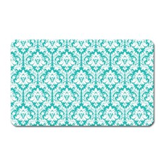 White On Turquoise Damask Magnet (rectangular) by Zandiepants