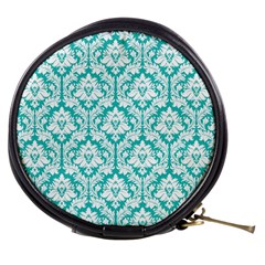 Turquoise Damask Pattern Mini Makeup Bag by Zandiepants