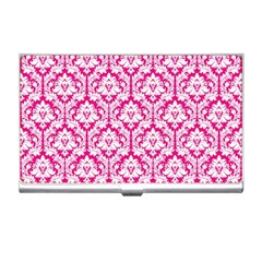 White On Hot Pink Damask Business Card Holder by Zandiepants