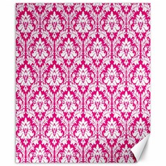 White On Hot Pink Damask Canvas 8  X 10  (unframed) by Zandiepants