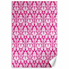 White On Hot Pink Damask Canvas 12  X 18  (unframed) by Zandiepants