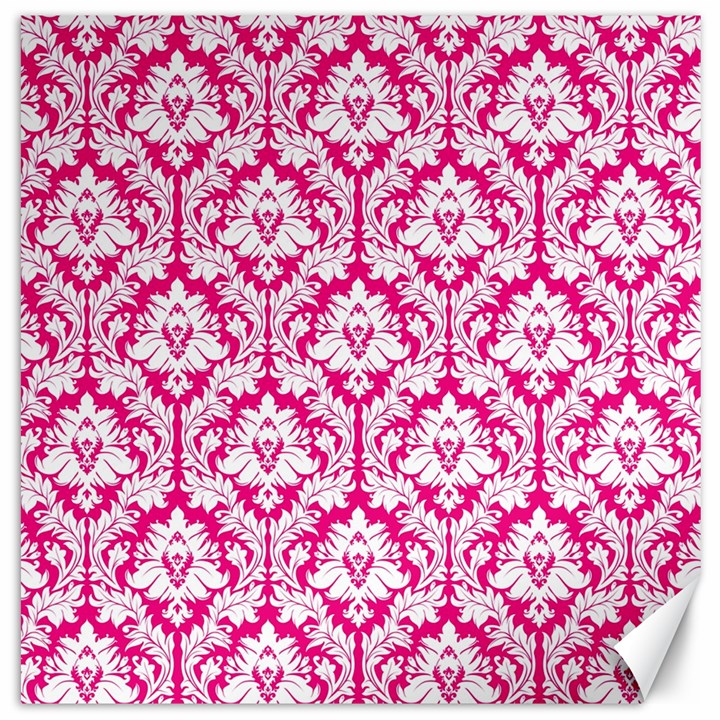 White On Hot Pink Damask Canvas 16  x 16  (Unframed)