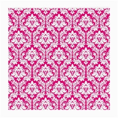 White On Hot Pink Damask Glasses Cloth (medium, Two Sided) by Zandiepants