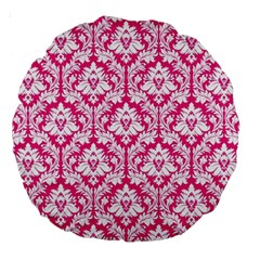 Hot Pink Damask Pattern Large 18  Premium Round Cushion  by Zandiepants