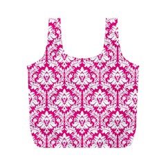 Hot Pink Damask Pattern Full Print Recycle Bag (m) by Zandiepants