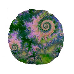 Rose Apple Green Dreams, Abstract Water Garden 15  Premium Round Cushion 